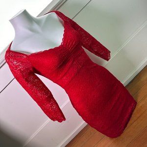 GUESS NEW Red Lace Dress, Sweetheart Neckline, 3/4 Sleeves